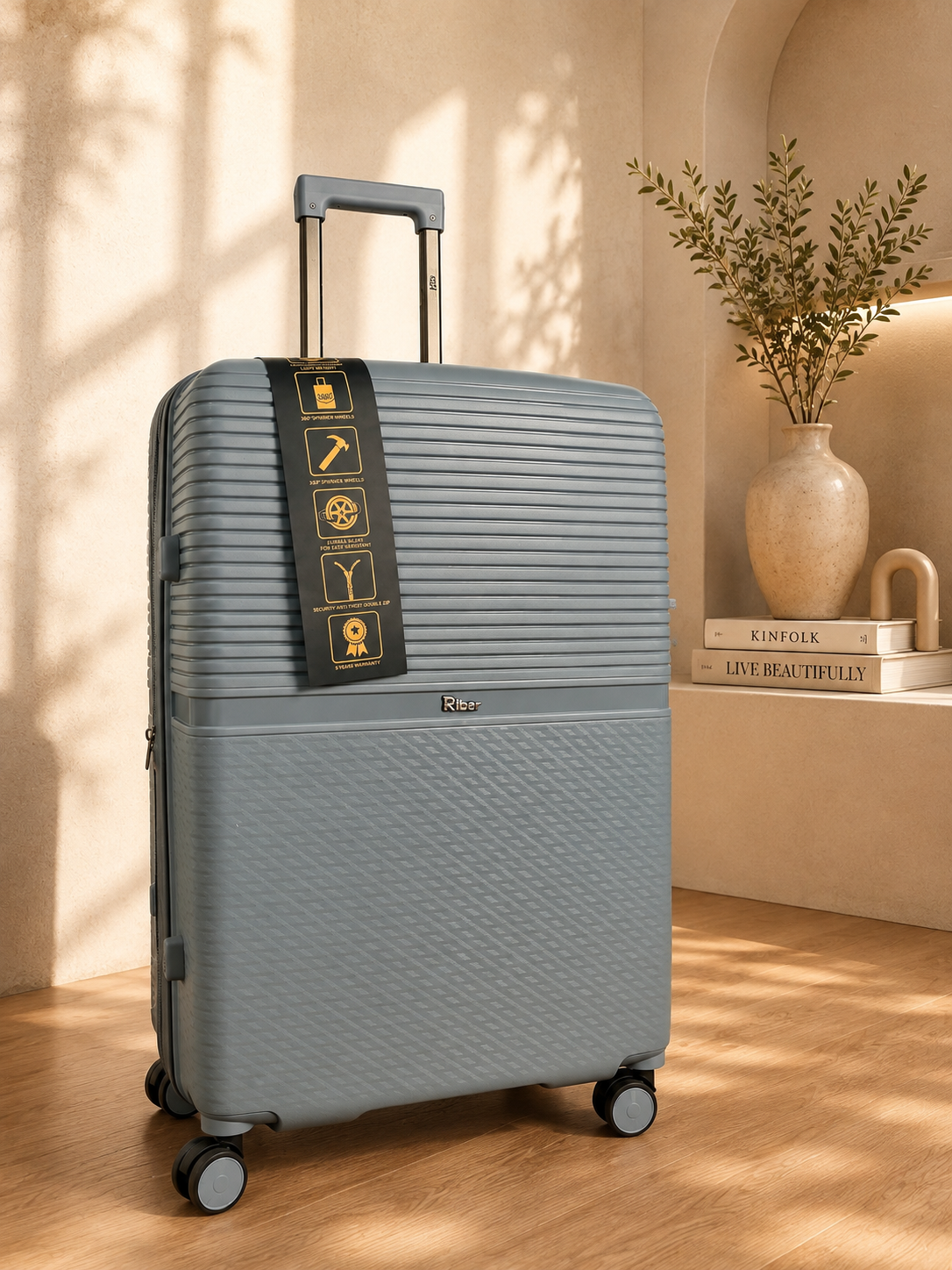 چمدان RIbar مدل X57 سایز بزرگ رنگ طوسی